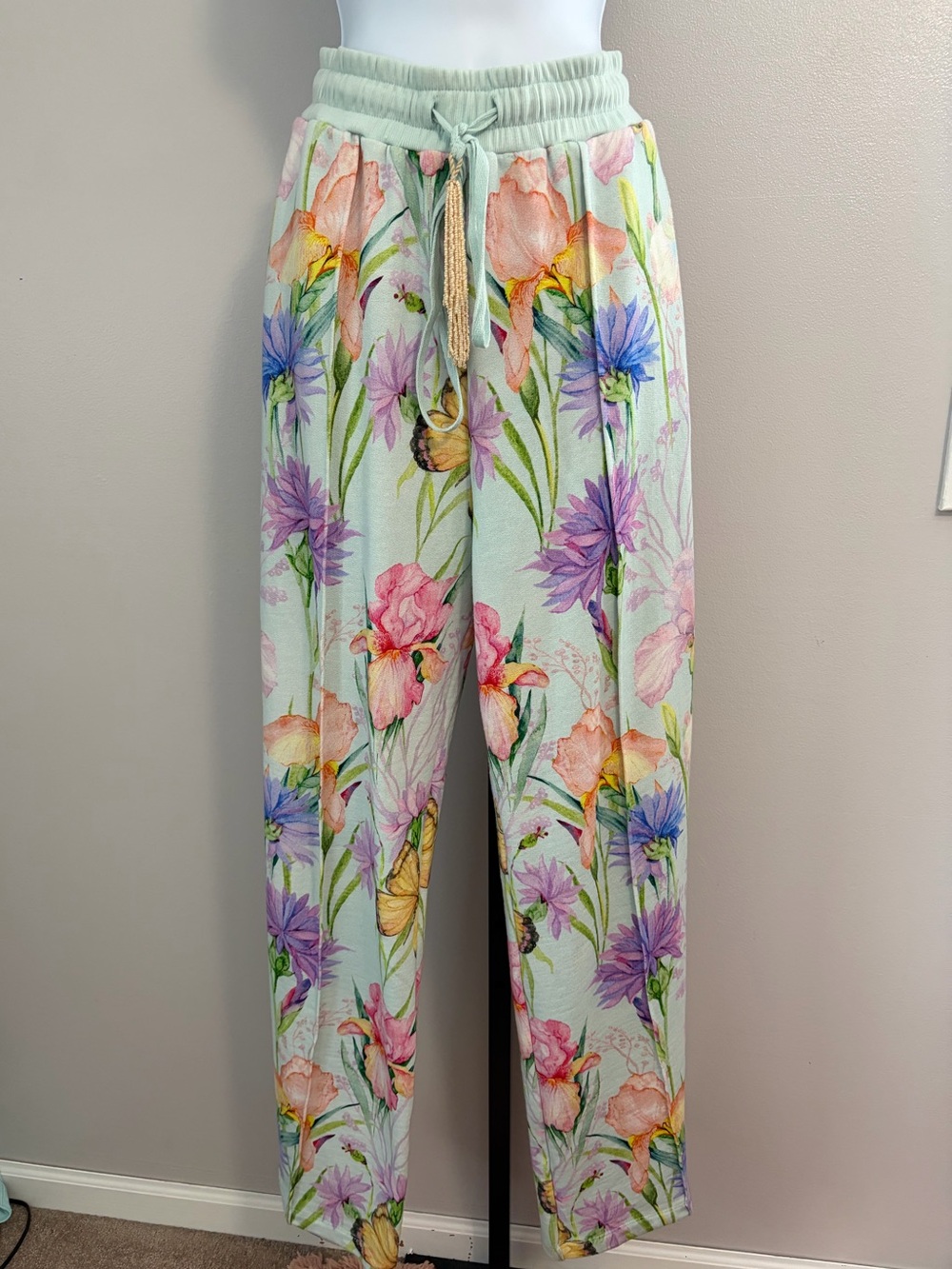 NWOT Aratta Silent Jourt- Mint Floral Wide-Leg Pull-On Pants